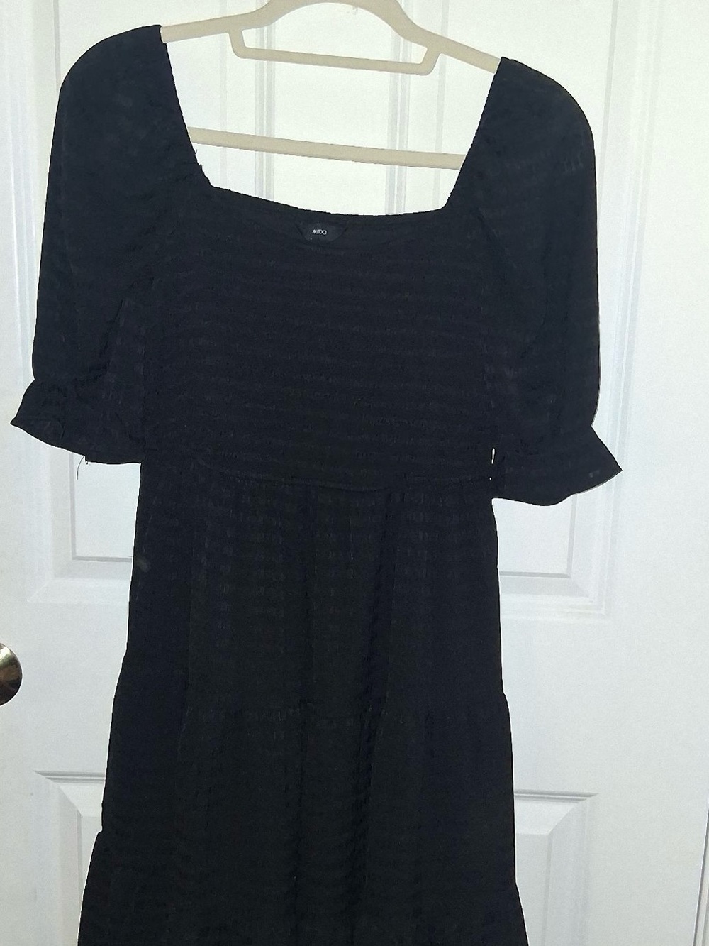 Aero Black Square-Neck Puff Sleeve Midi Dress